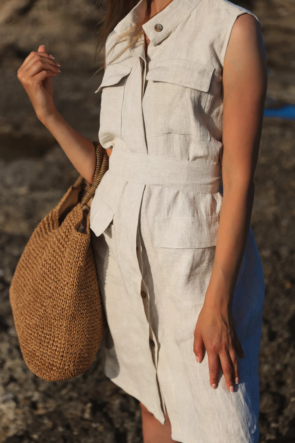 Robe 100% Lin avec Poches couleur Naturel