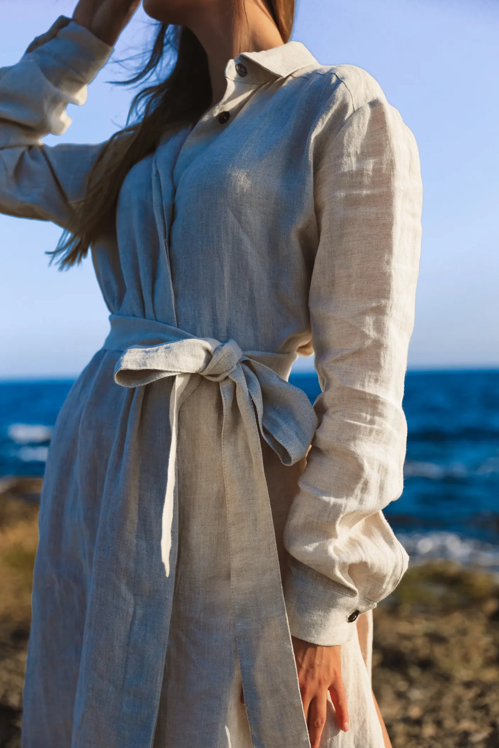 Tunique de Plage 100% Lin avec Boutons en Coquillage Naturel