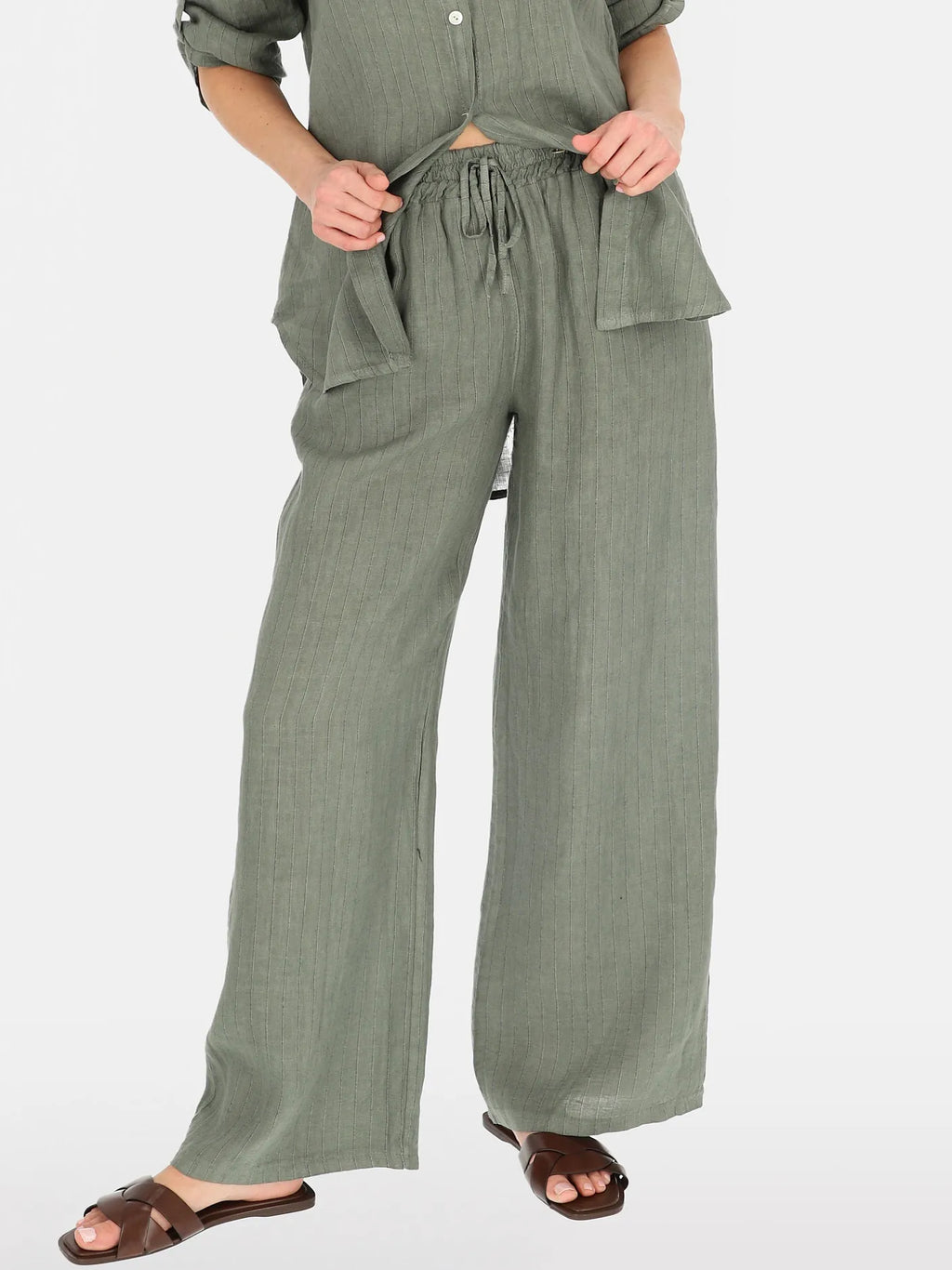 Pantalon Ample kaki 100% Lin