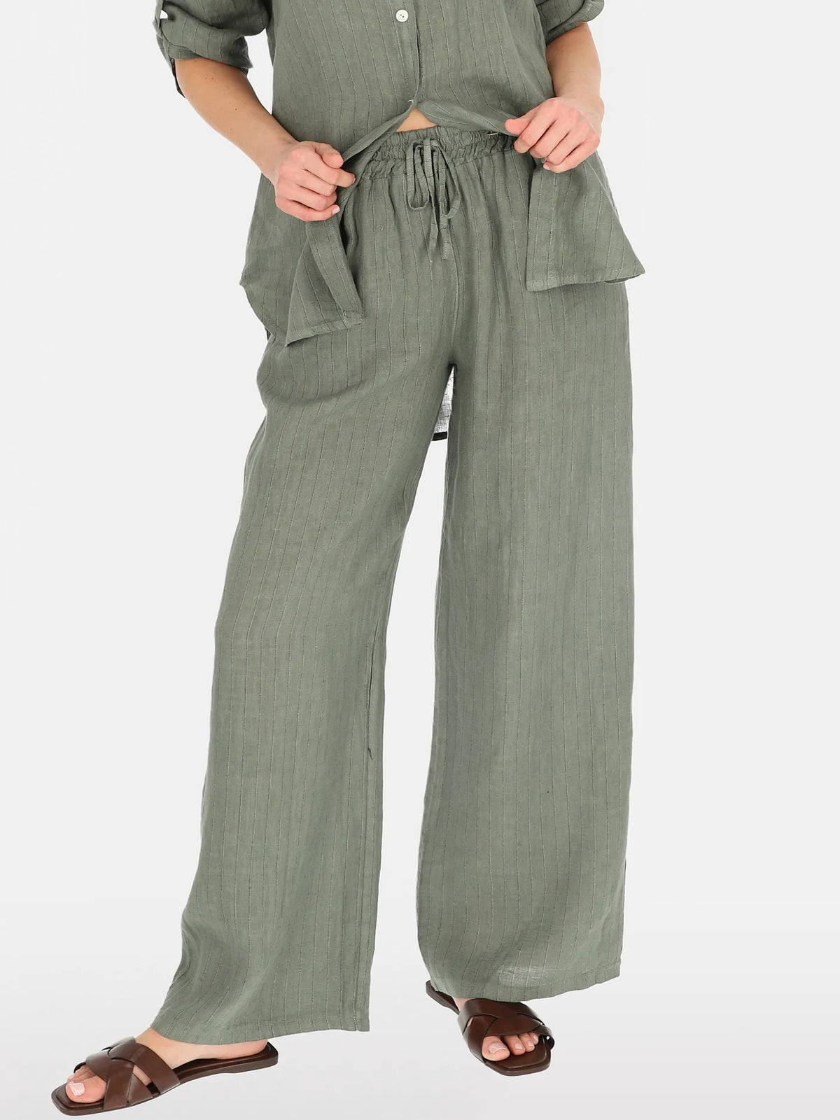 Pantalon Ample kaki 100% Lin