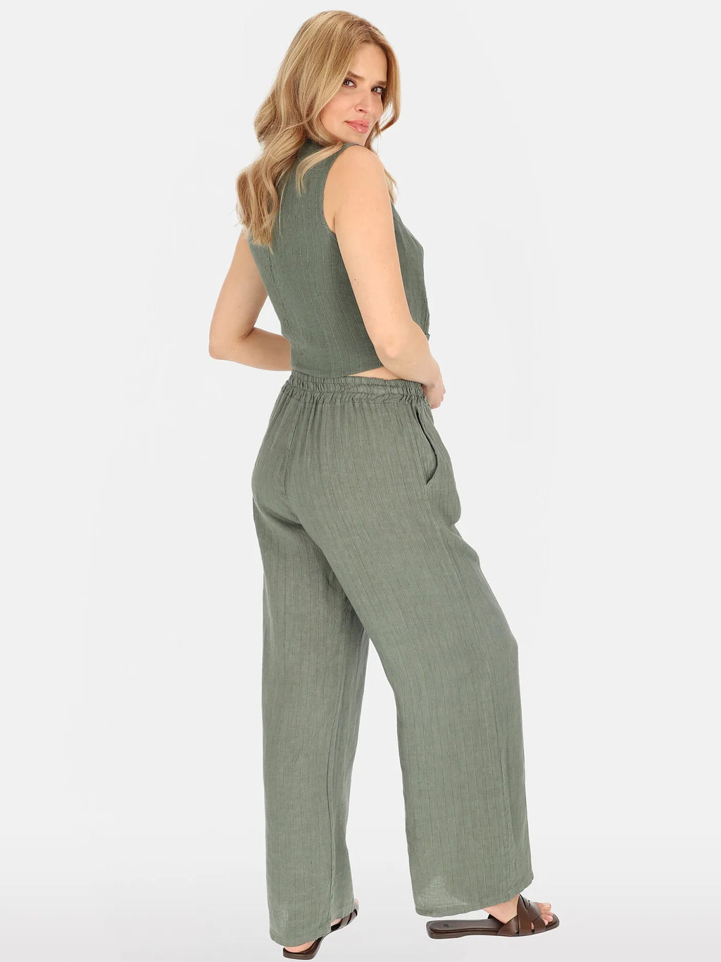 Pantalon Ample kaki 100% Lin