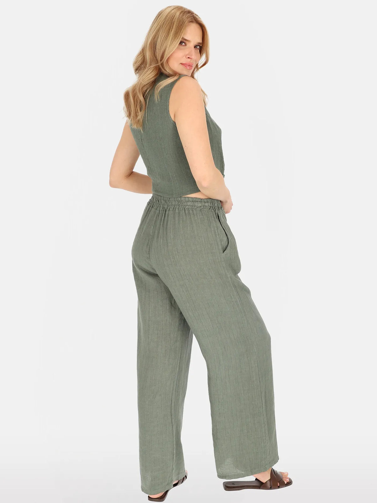 Pantalon Ample kaki 100% Lin