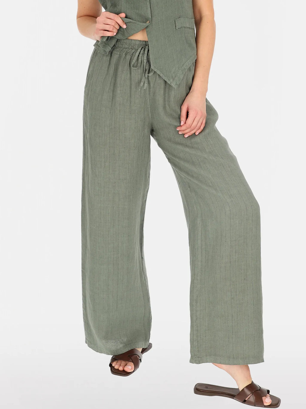 Pantalon Ample kaki 100% Lin