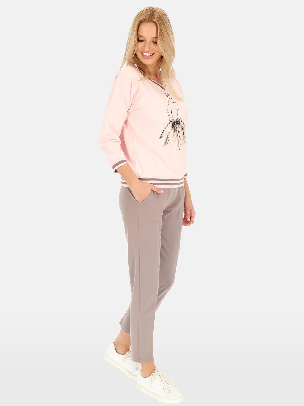 Pantalon Élégant Gris 53%Viscose