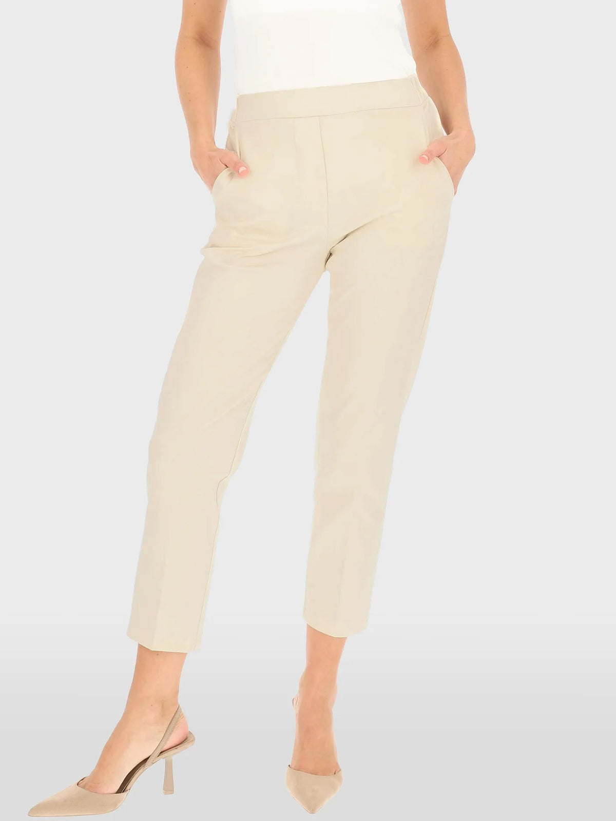 Pantalon Élégant Beige Clair 53%Viscose