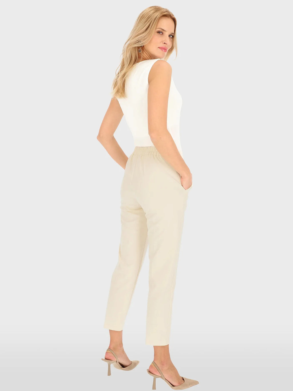 Pantalon Élégant Beige Clair 53%Viscose