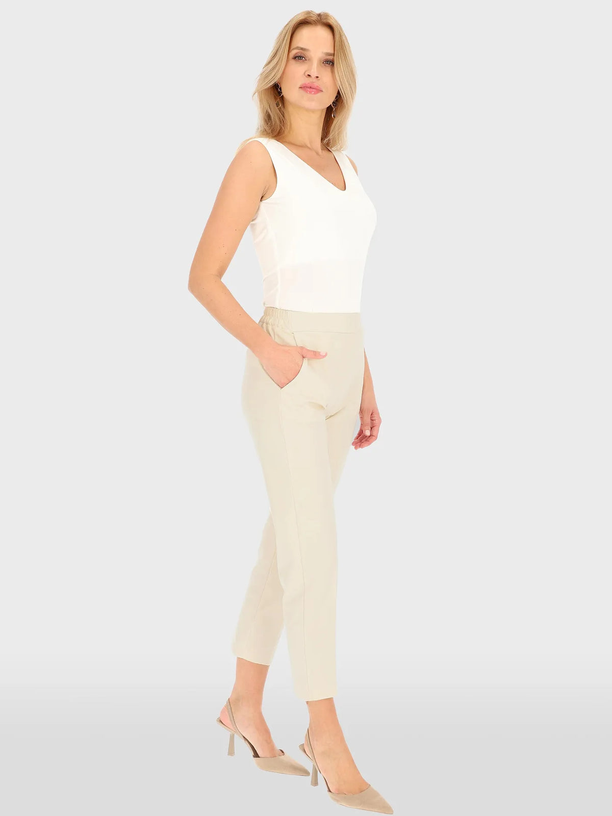Pantalon Élégant Beige Clair 53%Viscose