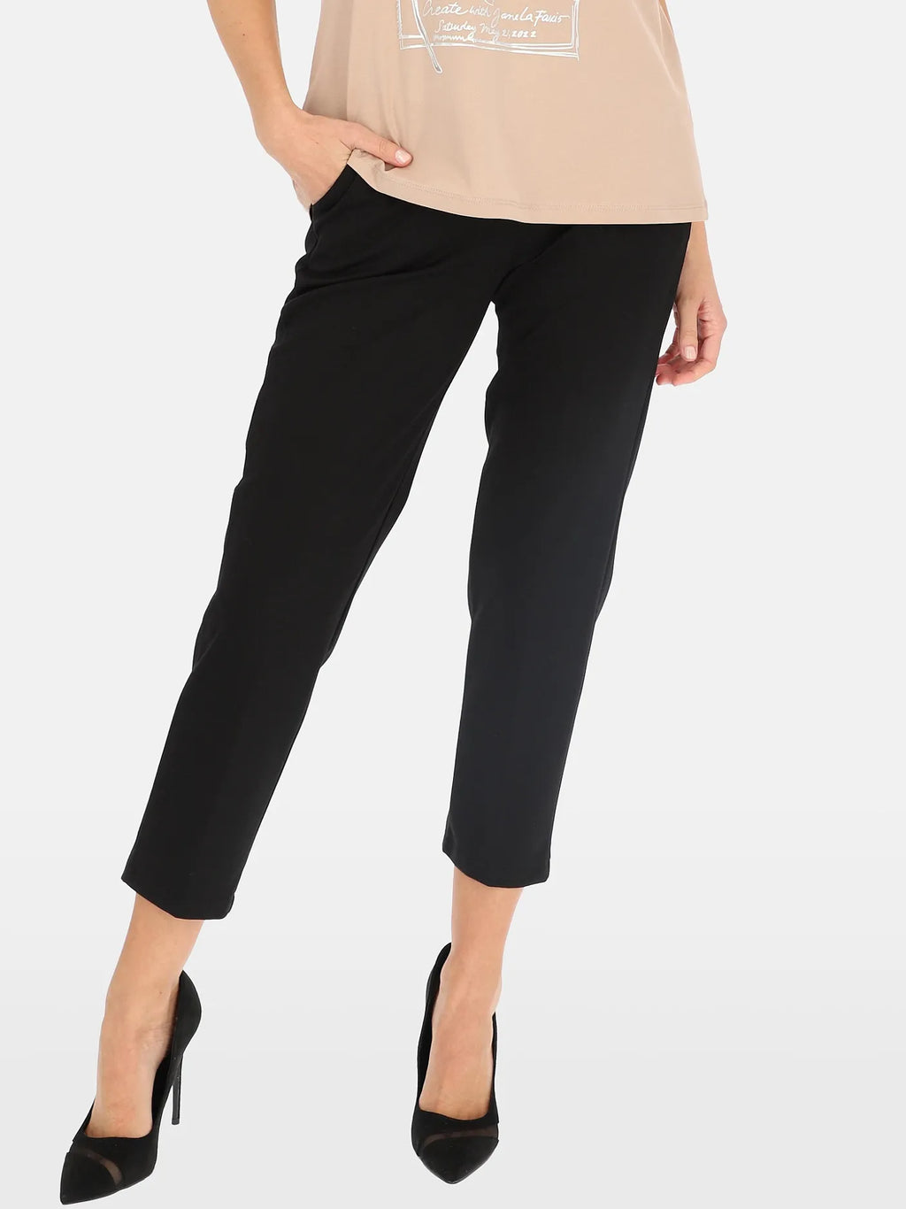 Pantalon Élégant Noir 53%Viscose