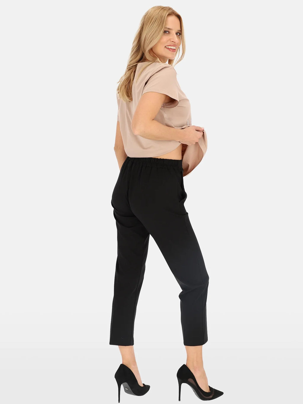 Pantalon Élégant Noir 53%Viscose