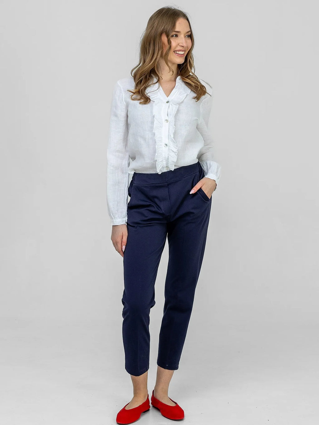 Pantalon Élégant Bleu Marine 53%Viscose