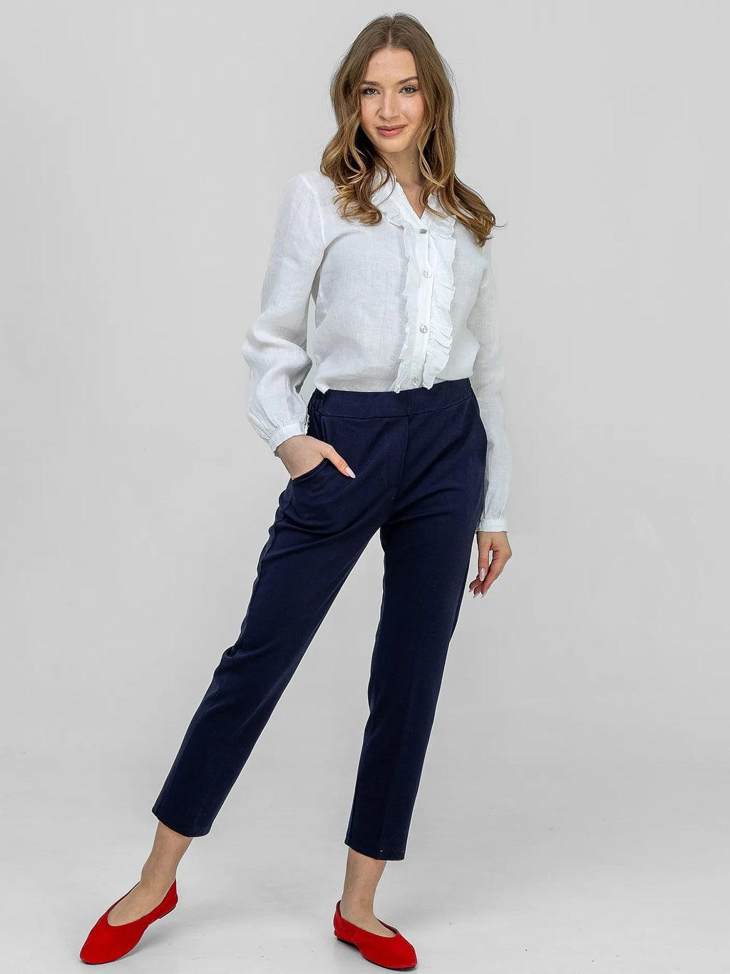 Pantalon Élégant Bleu Marine 53%Viscose