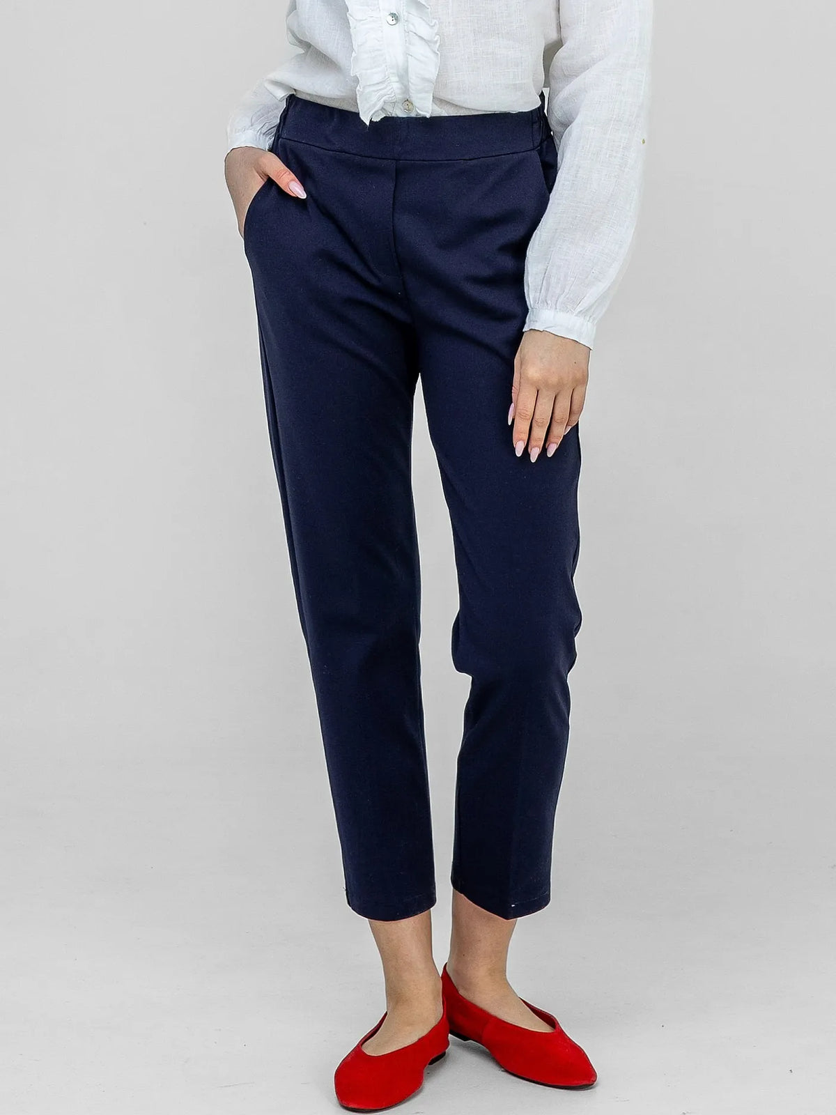 Pantalon Élégant Bleu Marine 53%Viscose
