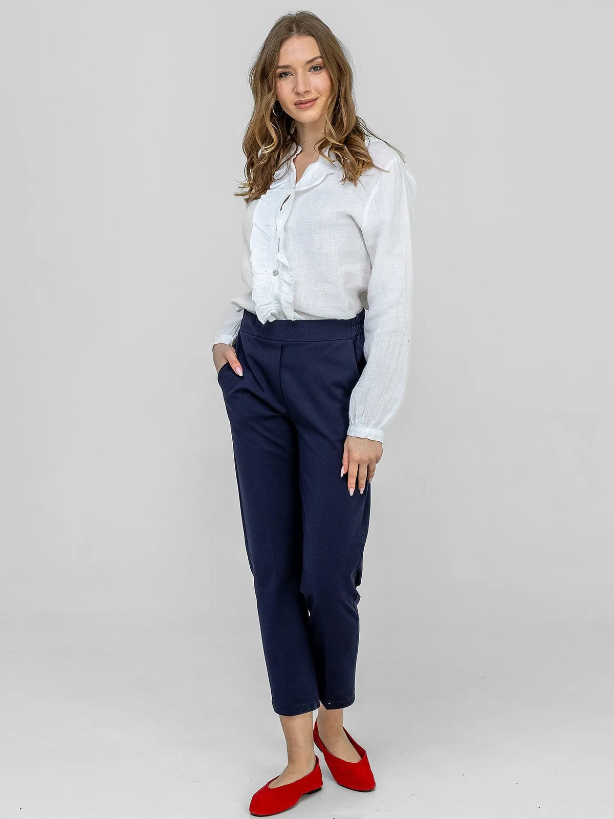Pantalon Élégant Bleu Marine 53%Viscose