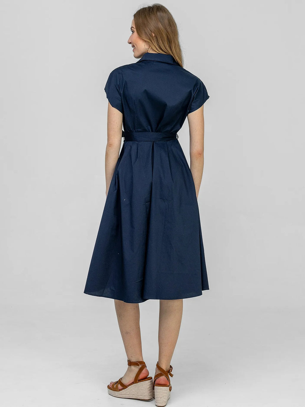 Robe-Chemise Midi Bleu Marine 98%Coton