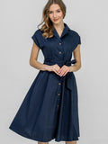 Robe-Chemise Midi Bleu Marine 98%Coton