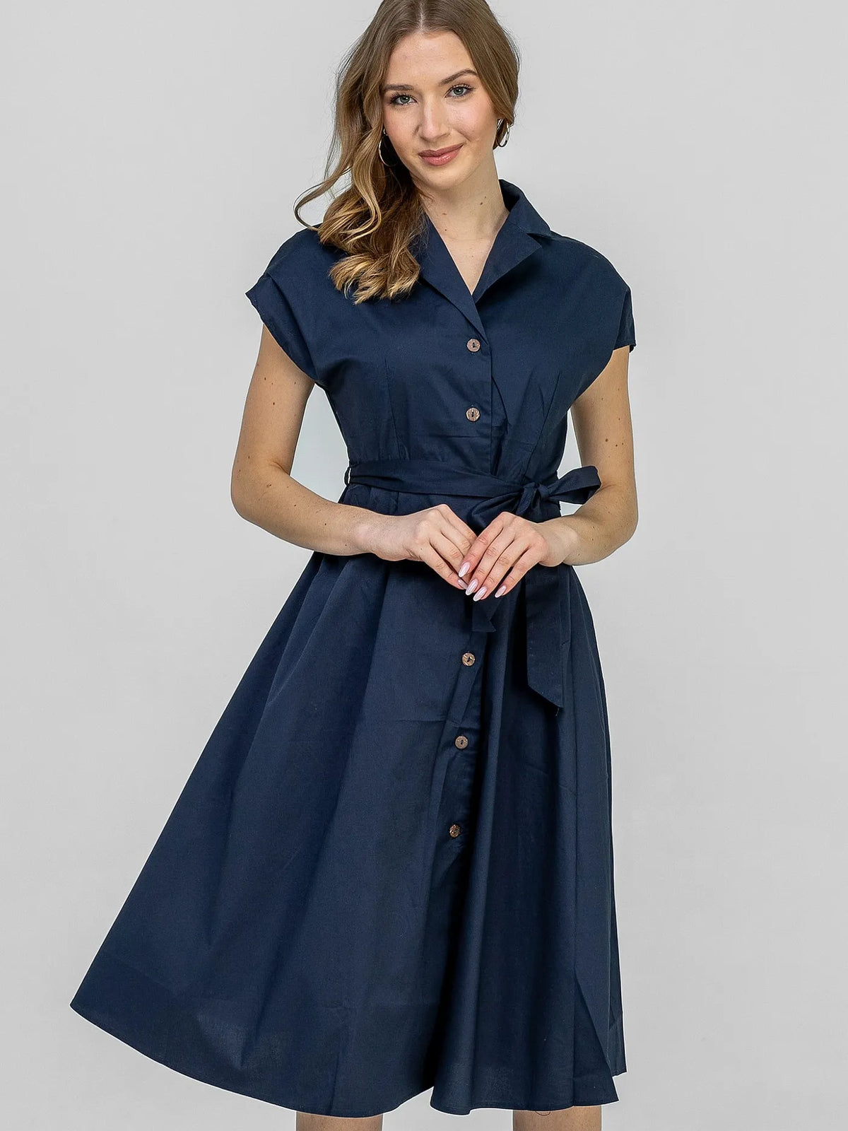 Robe-Chemise Midi Bleu Marine 98%Coton