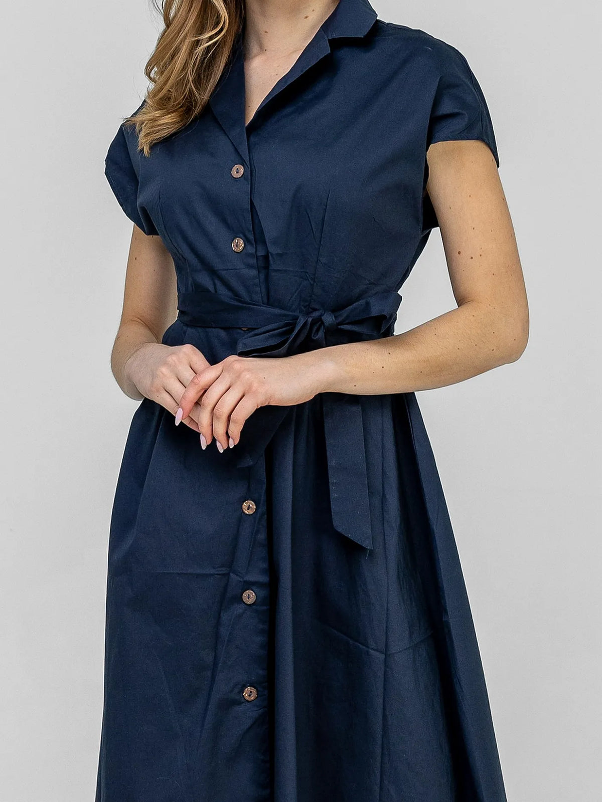 Robe-Chemise Midi Bleu Marine 98%Coton