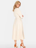 Robe Élégante Beige Clair Ornée d'une Broche 52%Coton