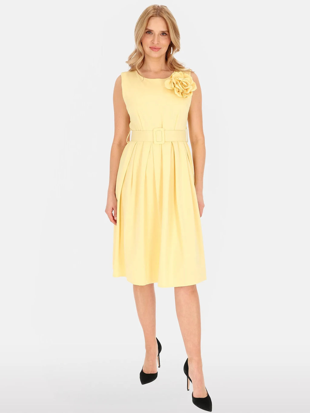 Robe Élégante Jaune Sans Manches 52%Coton