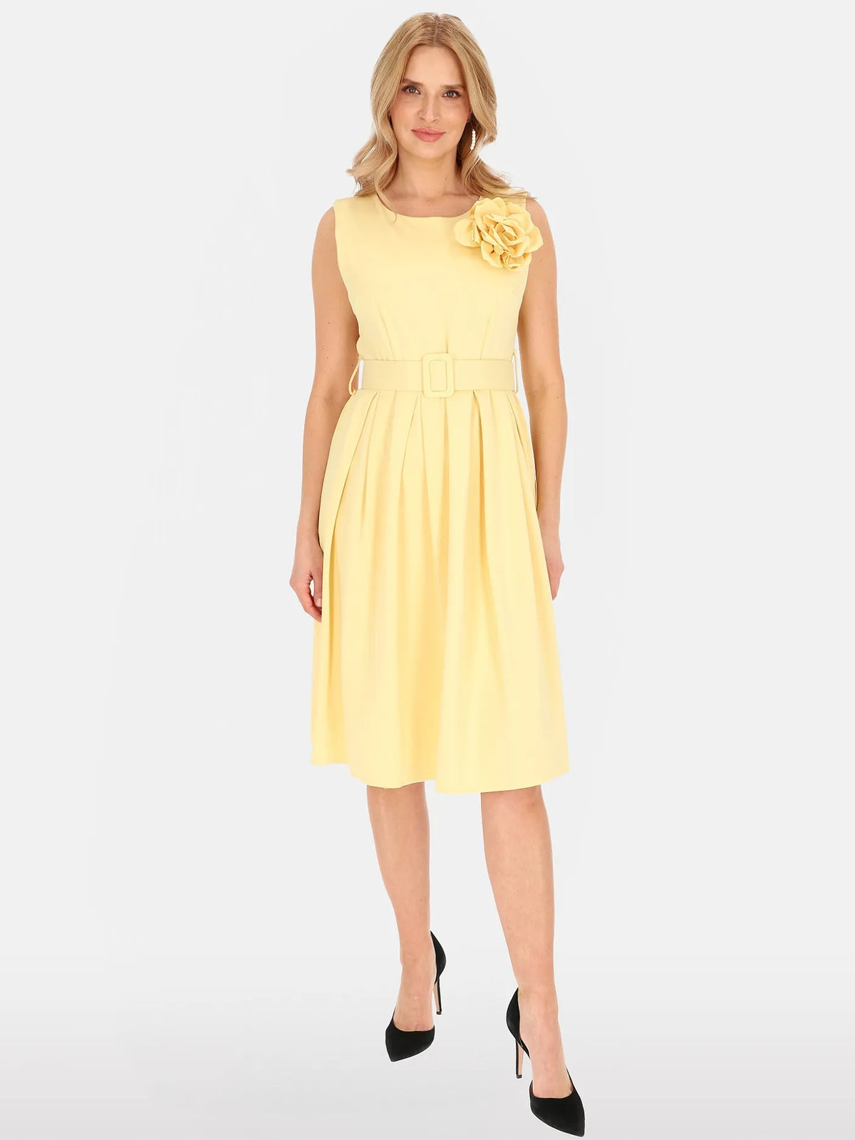 Robe Élégante Jaune Sans Manches 52%Coton