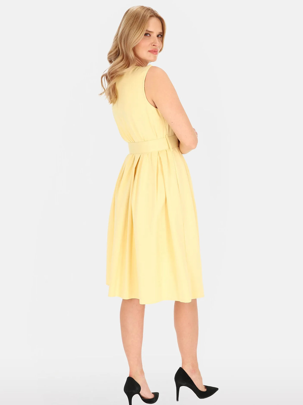 Robe Élégante Jaune Sans Manches 52%Coton