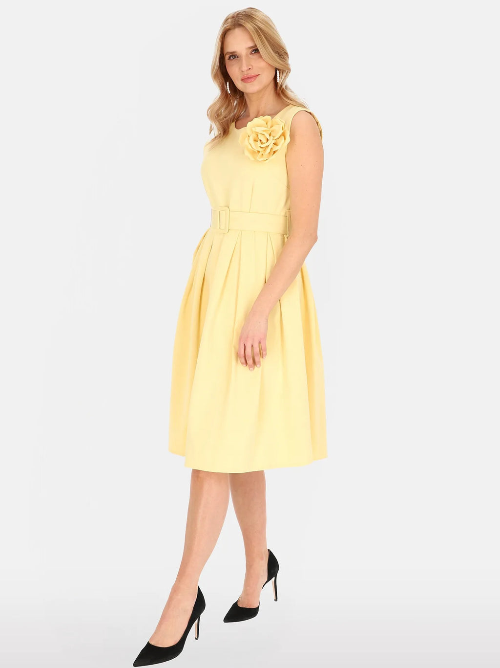Robe Élégante Jaune Sans Manches 52%Coton