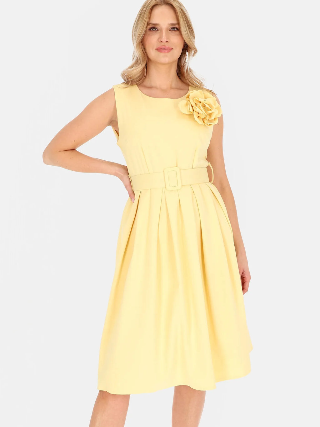 Robe Élégante Jaune Sans Manches 52%Coton