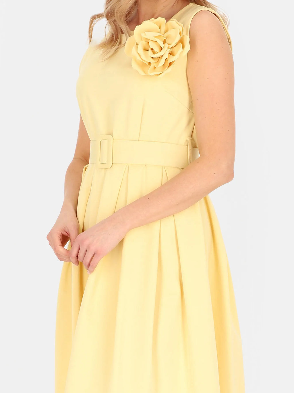 Robe Élégante Jaune Sans Manches 52%Coton
