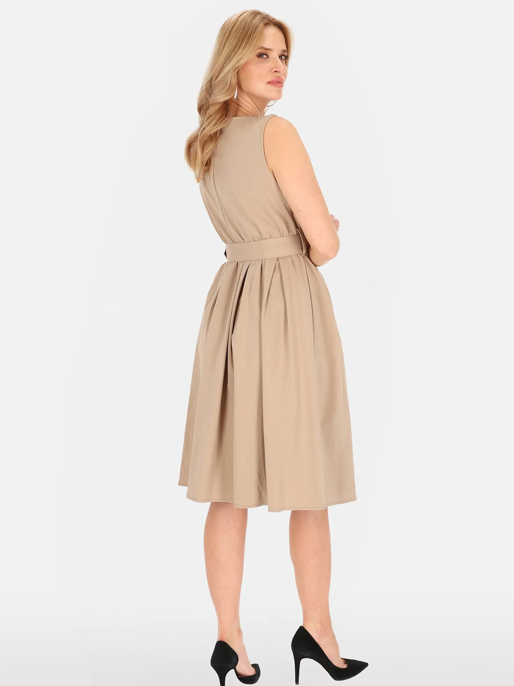 Robe Élégante Beige Sans Manches 52%Coton