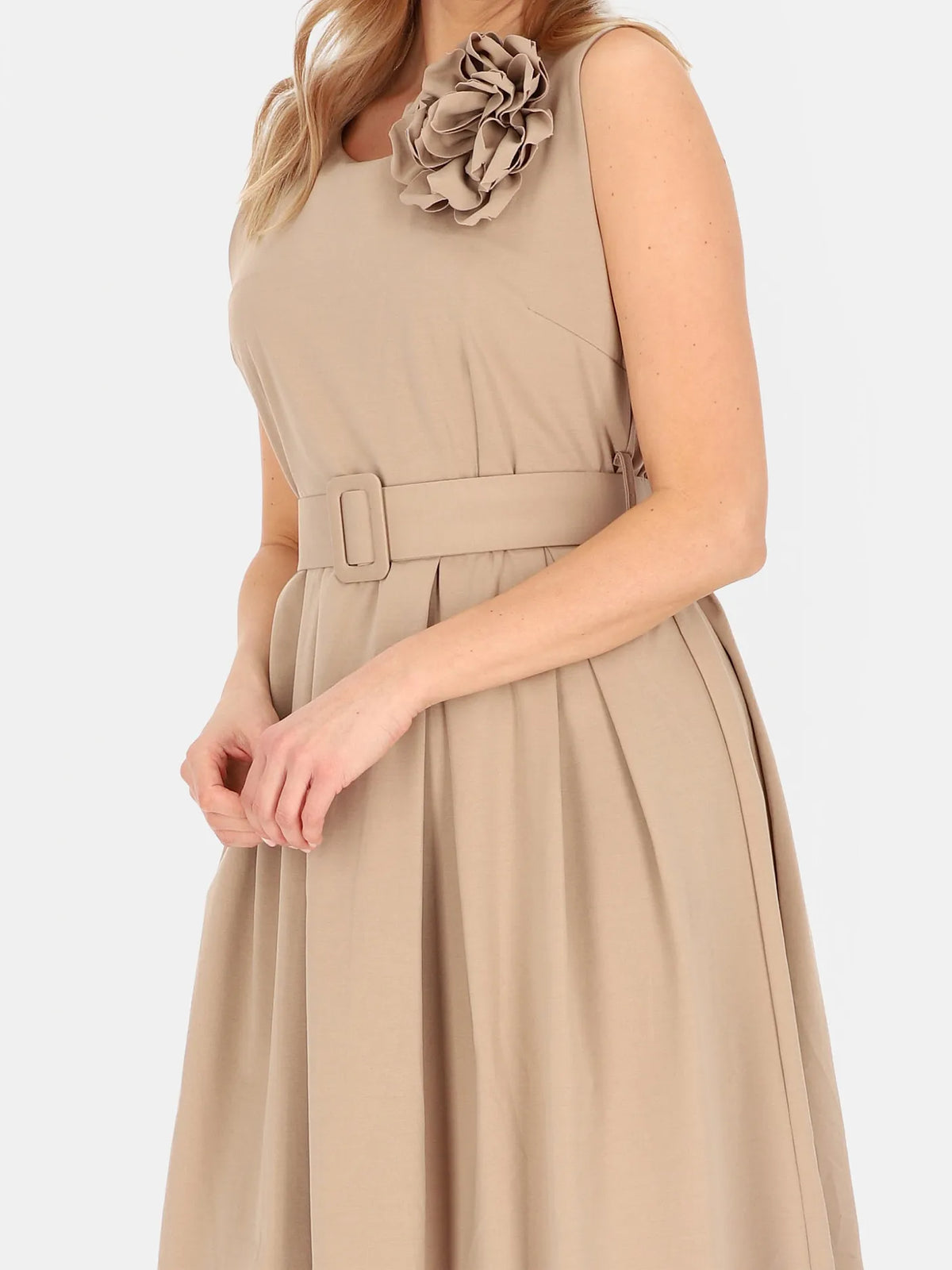 Robe Élégante Beige Sans Manches 52%Coton