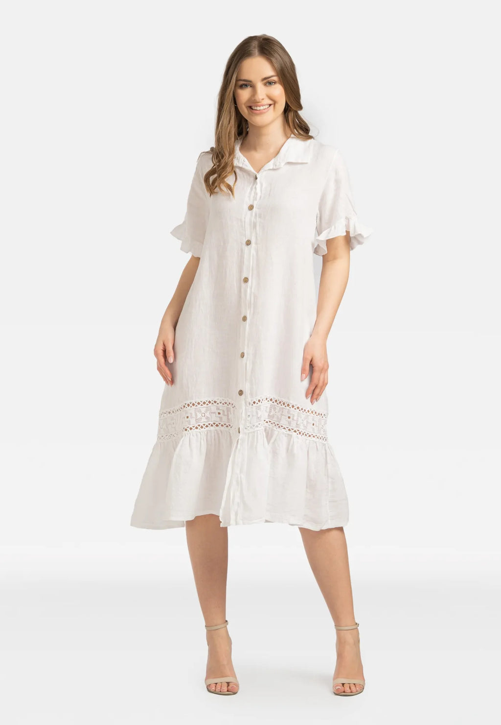 Robe Légère Blanche 100% Lin avec Dentelle
