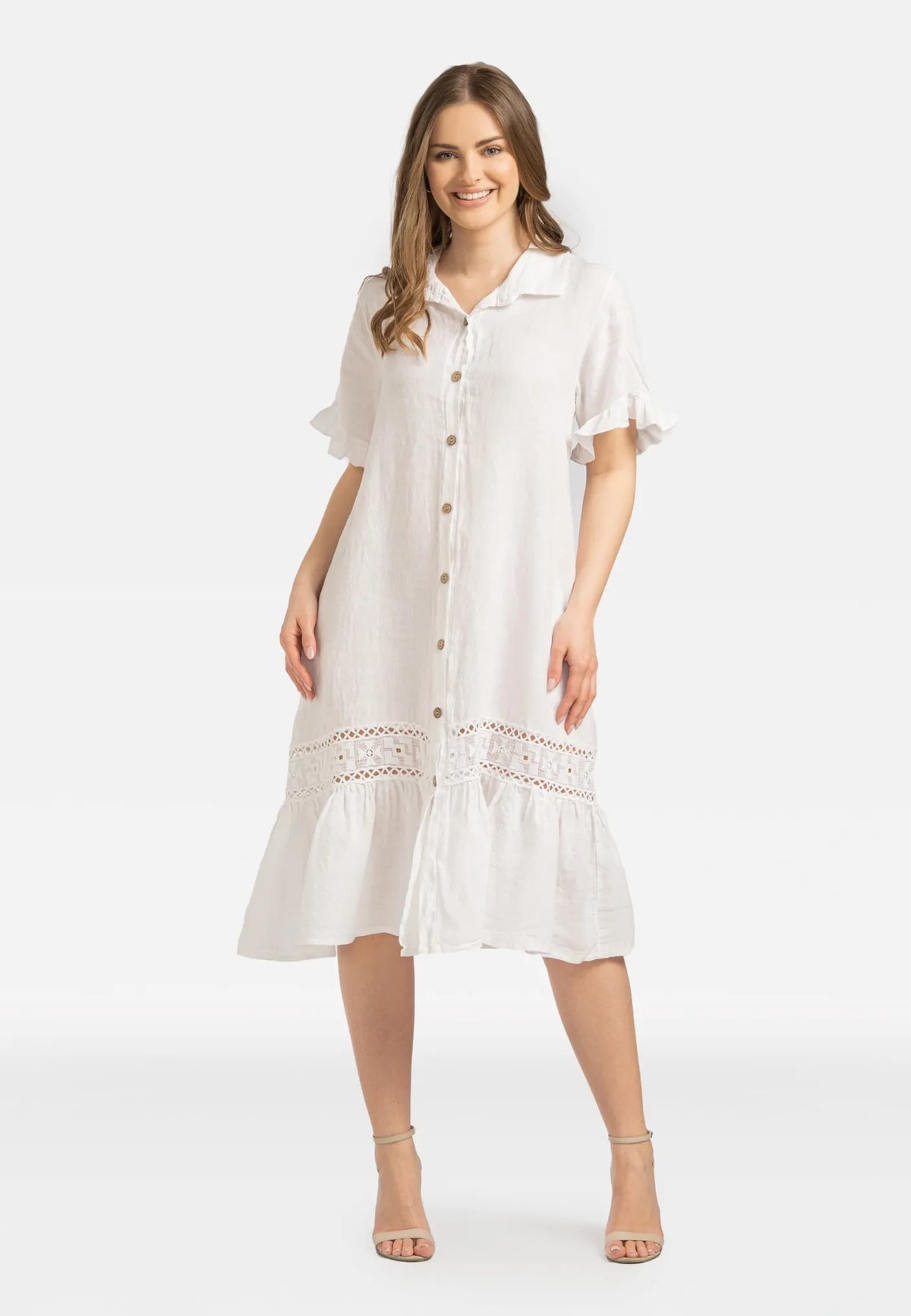 Robe Légère Blanche 100% Lin avec Dentelle