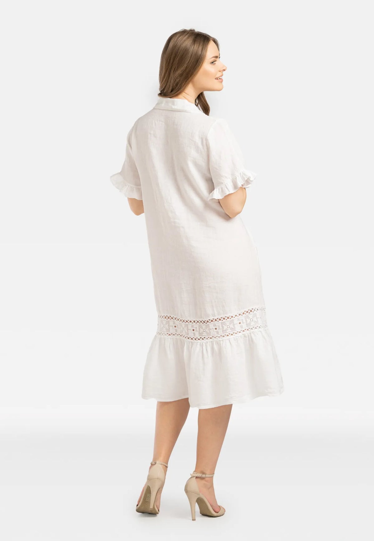 Robe Légère Blanche 100% Lin avec Dentelle