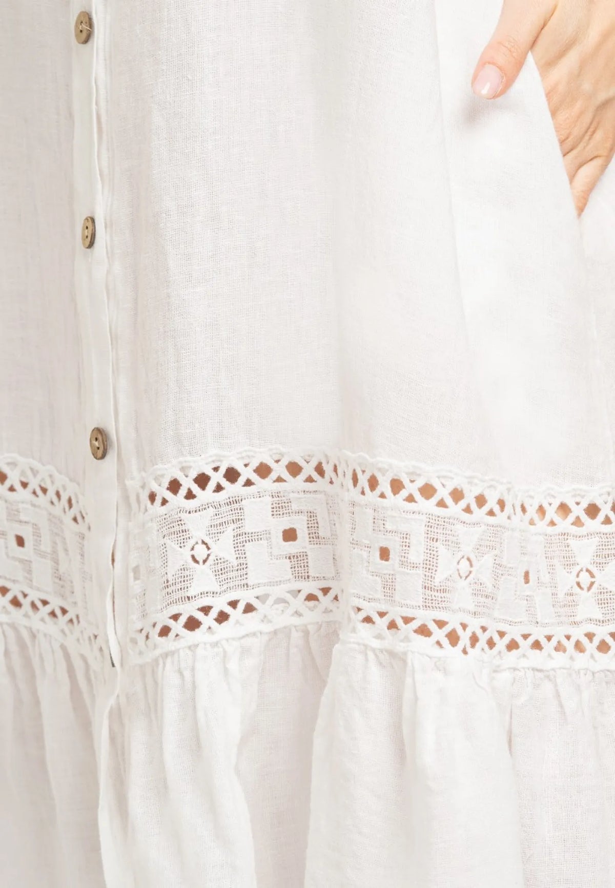 Robe Légère Blanche 100% Lin avec Dentelle