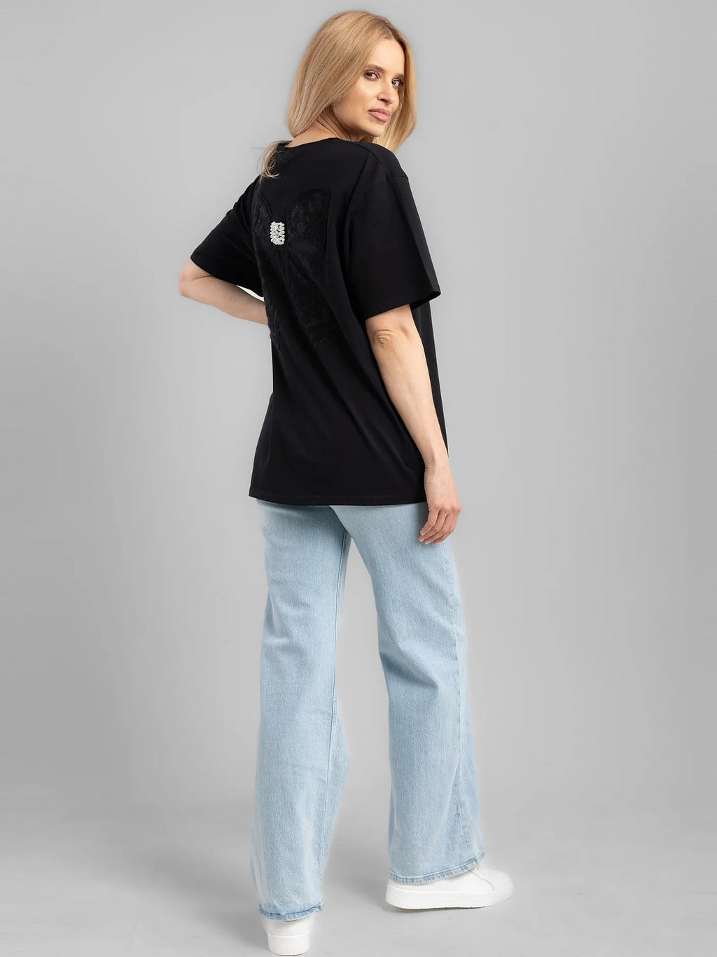 T-shirt Noir avec Nœud au Dos 91%Coton