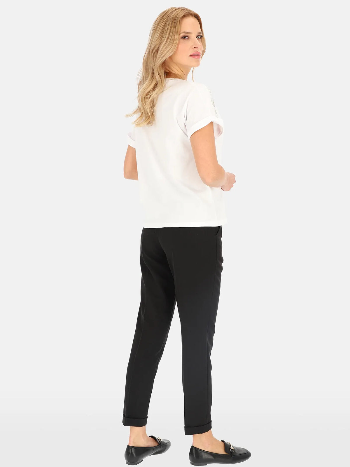 T-shirt Blanc à franges bijoux 100%Coton