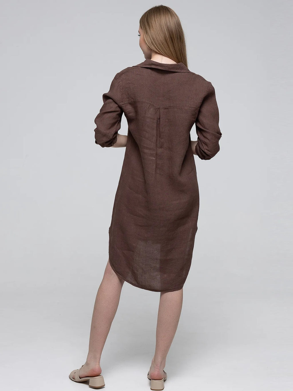 Chemise Long Marron 100% Lin avec Poches