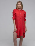 Chemise Long Rouge 100% Lin avec Poches