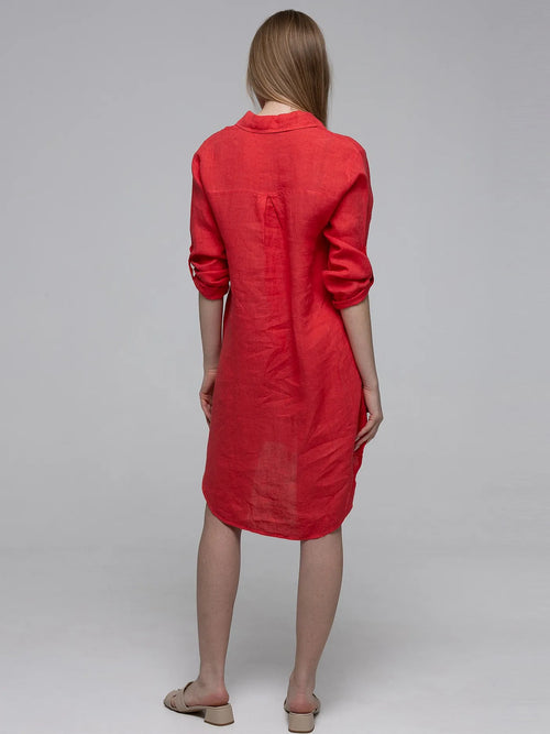 Chemise Long Rouge 100% Lin avec Poches