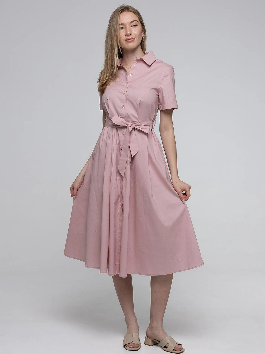 Robe-Chemise Rose Clair 98%Coton