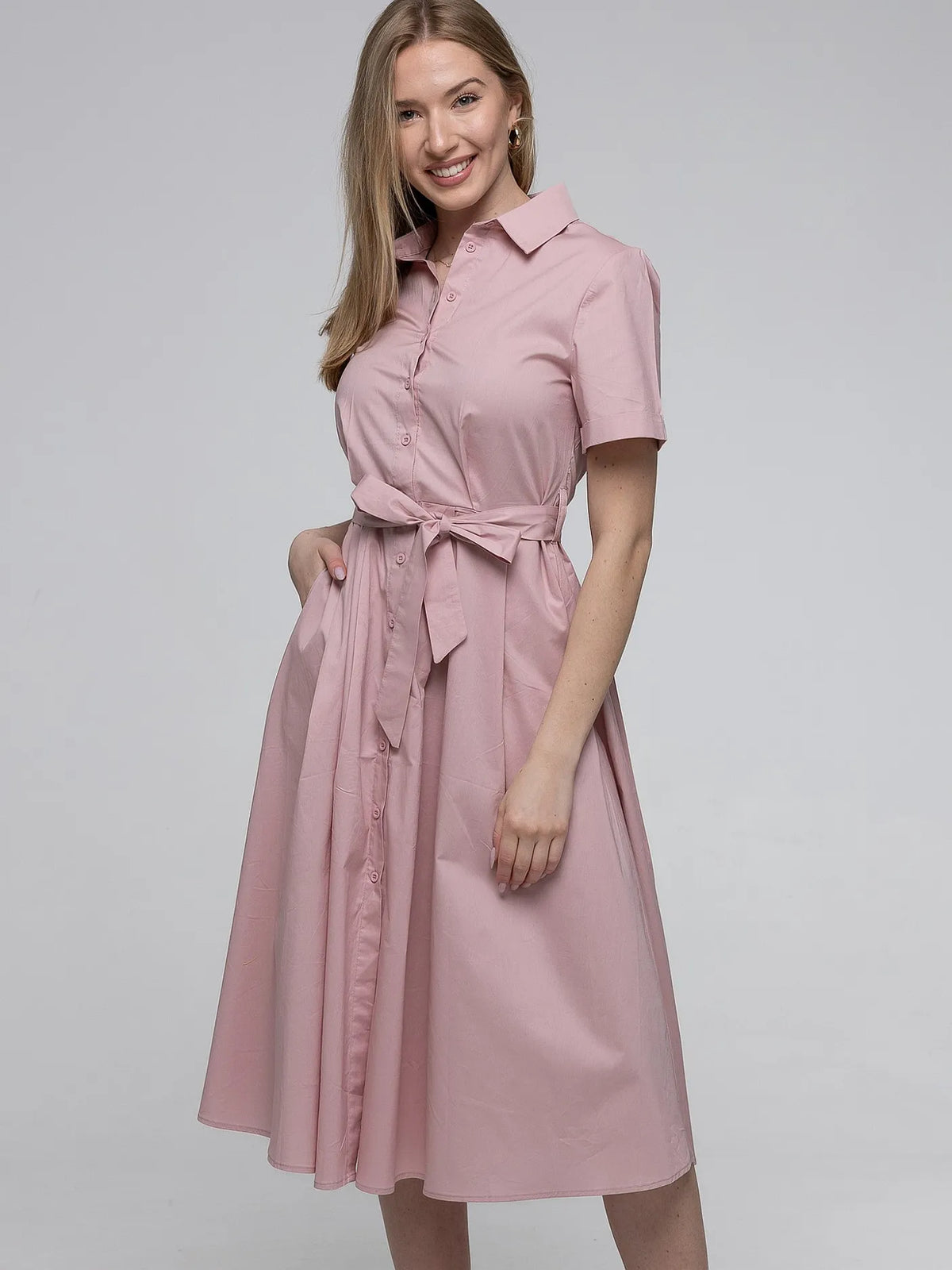 Robe-Chemise Rose Clair 98%Coton